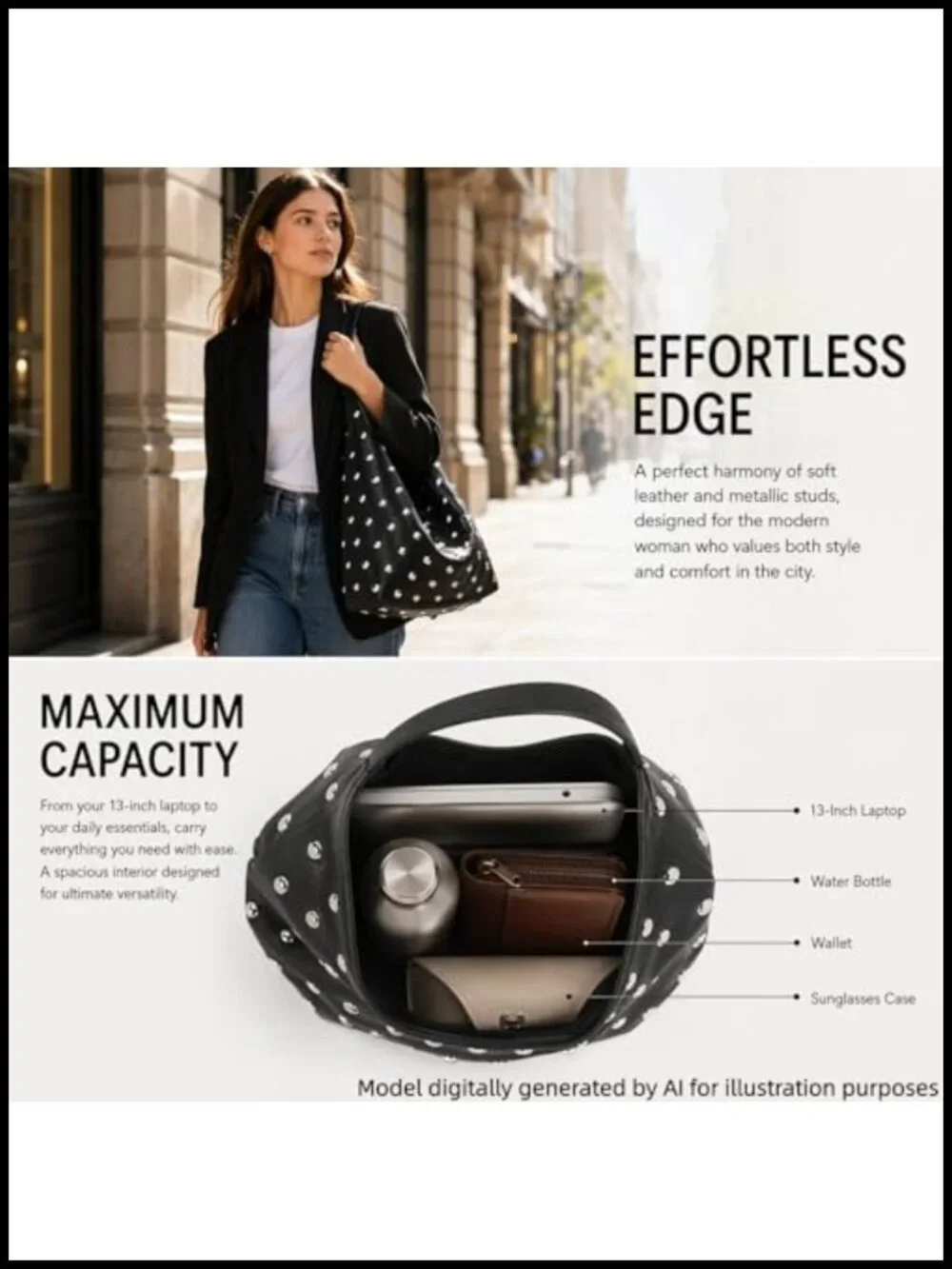 Studded Hobo Bag Tote Purse Faux Leather Y2K Punk Handbag